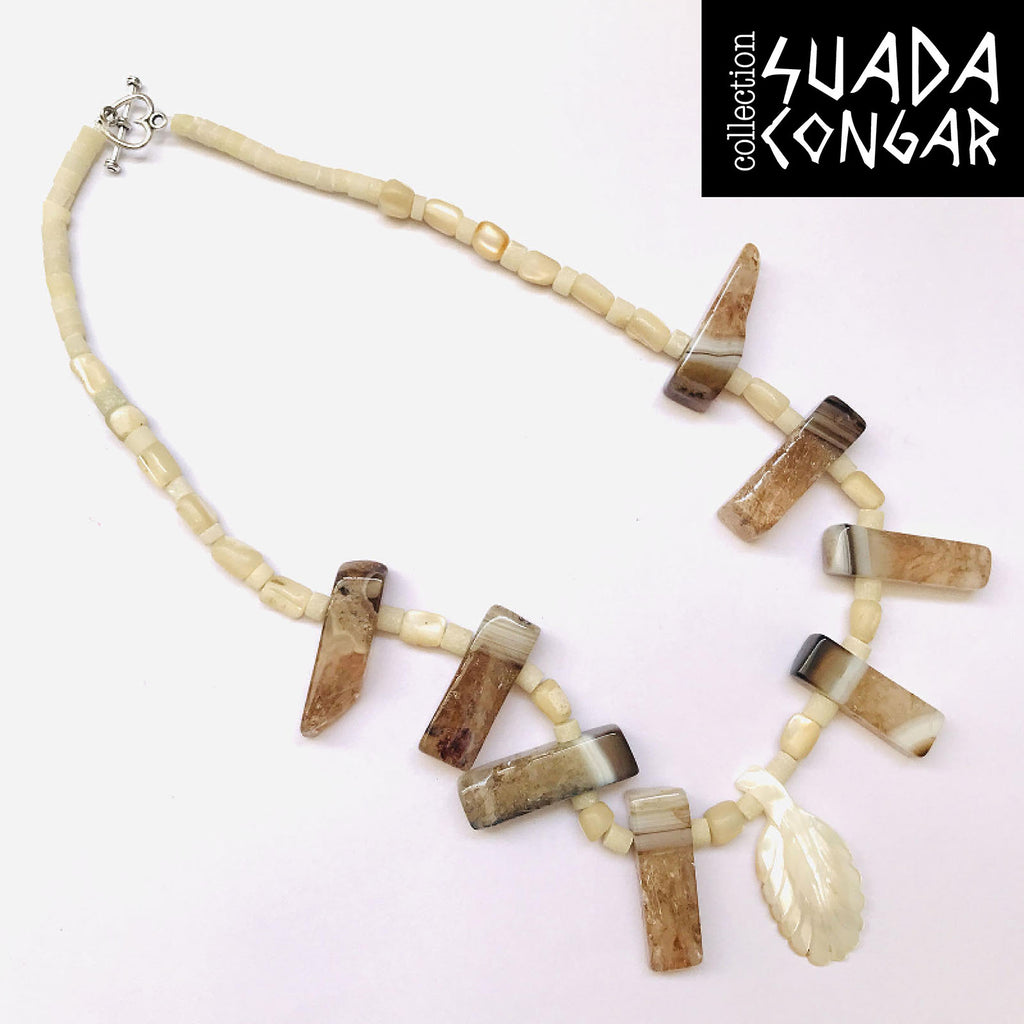 From The Sea Collection - Agate and Mother of Pearl Pearl Necklace