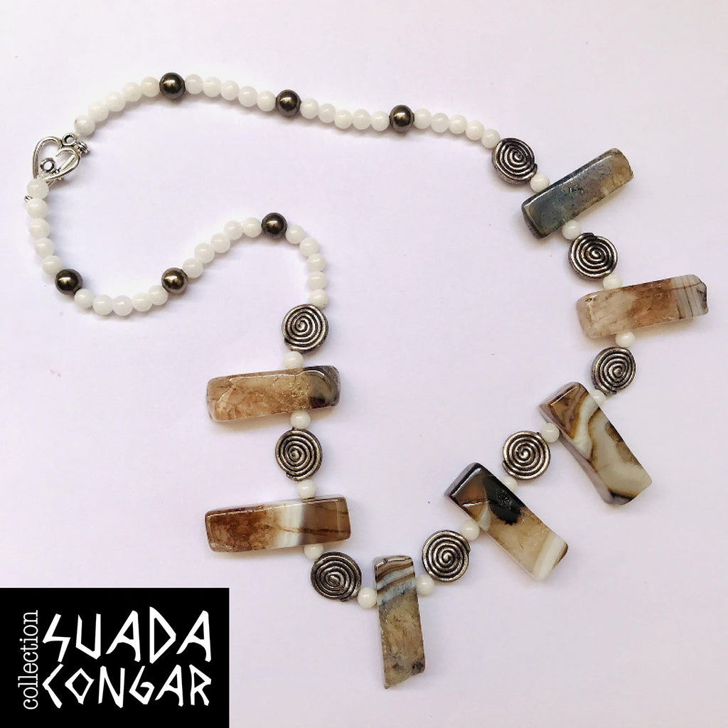 From The Sea Collection - Agate & Mother of Pearl Necklace