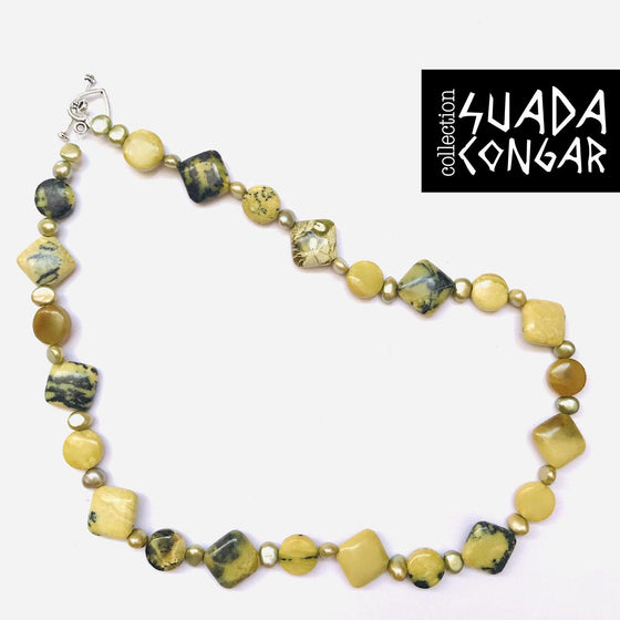 From The Sea Collection - Yellow Turquise & Pearl Shell Necklace